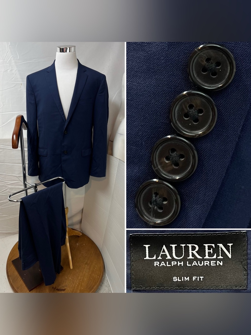 Ralph Lauren Men's 46L Blazer 38x36 Pants Navy Blue Slim Fit Tall Suit